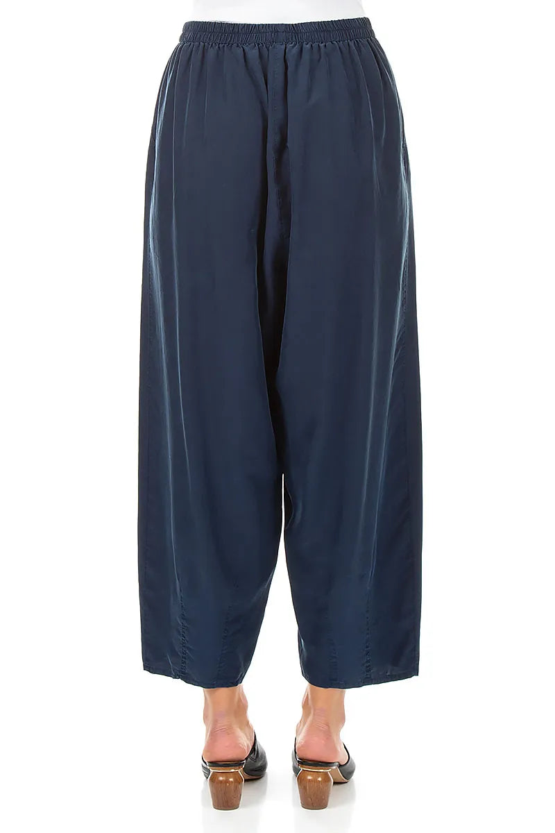 Slight Taper Navy Pure Silk Trousers 2