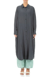 Slit Hem Graphite Textured Silk Jacket 2