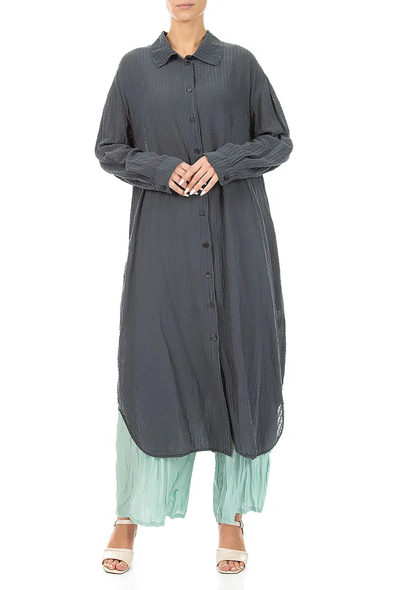 Slit Hem Graphite Textured Silk Jacket 4