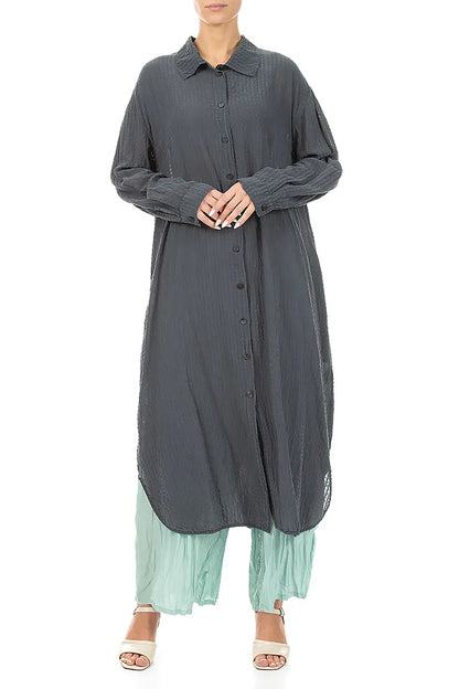 Slit Hem Graphite Textured Silk Jacket 4