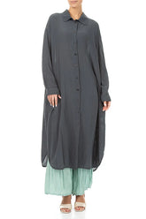 Slit Hem Graphite Textured Silk Jacket 5