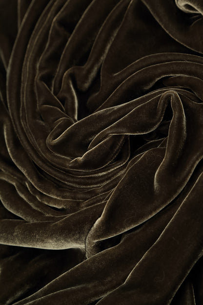 Smocked Olive Silk Velvet Scarf