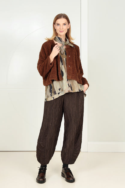 Snap Front Aged Copper Teddy Cotton Jacket 7