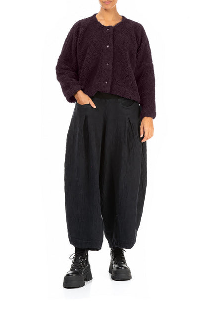 Snap Front Deep Plum Teddy Cotton Jacket