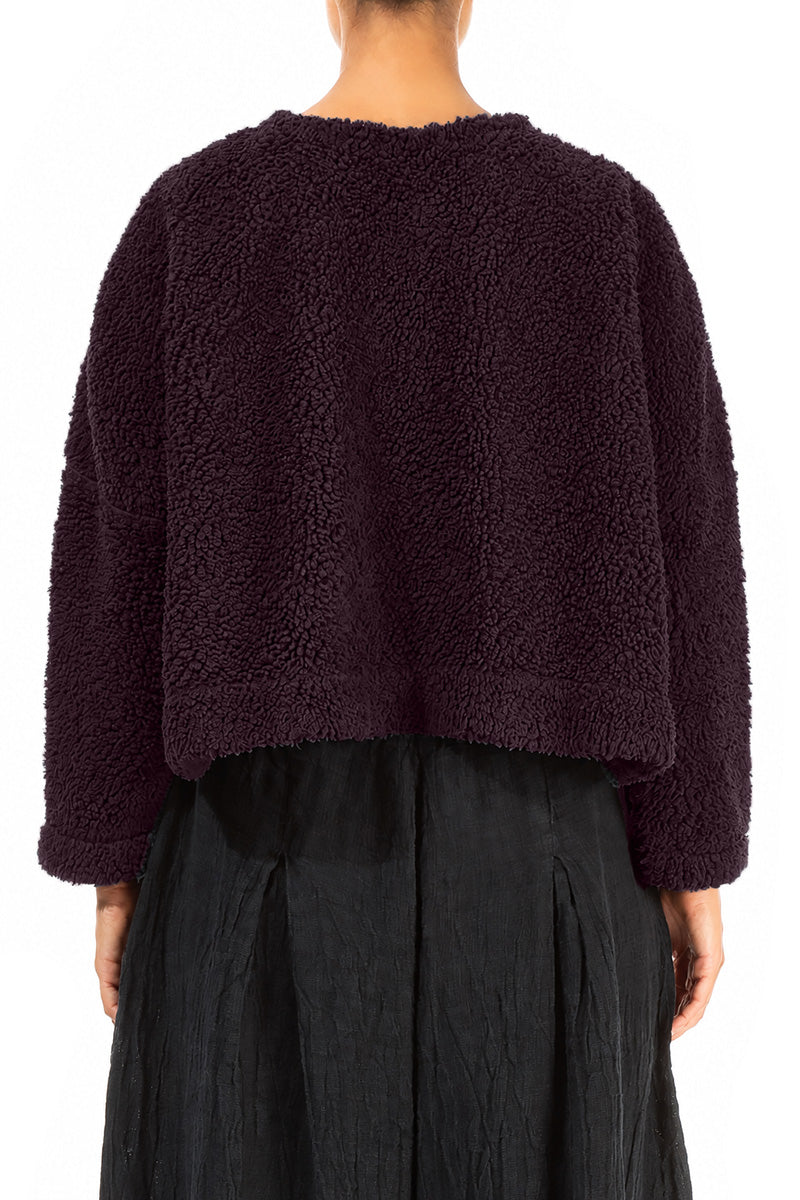 Snap Front Deep Plum Teddy Cotton Jacket