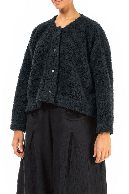 Snap Front Slate Teddy Cotton Jacket