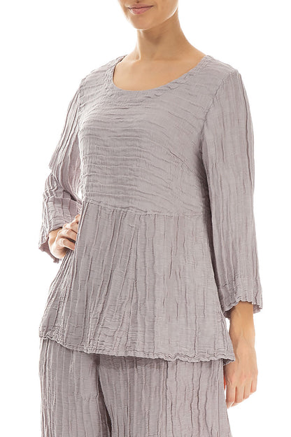 Soft-Shaped Greige Crinkled Silk Linen Blouse 3