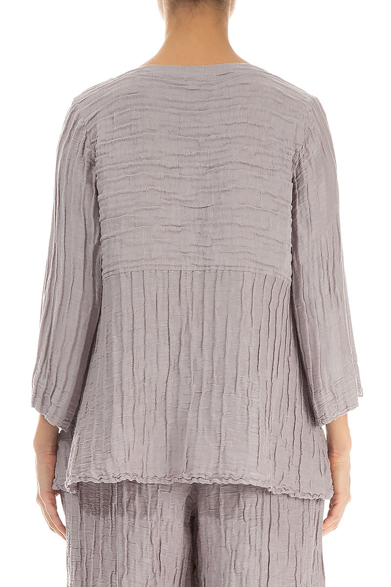 Soft-Shaped Greige Crinkled Silk Linen Blouse 2