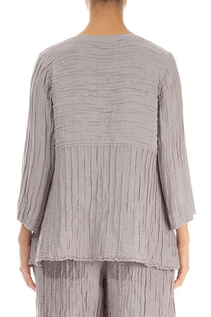 Soft-Shaped Greige Crinkled Silk Linen Blouse 2