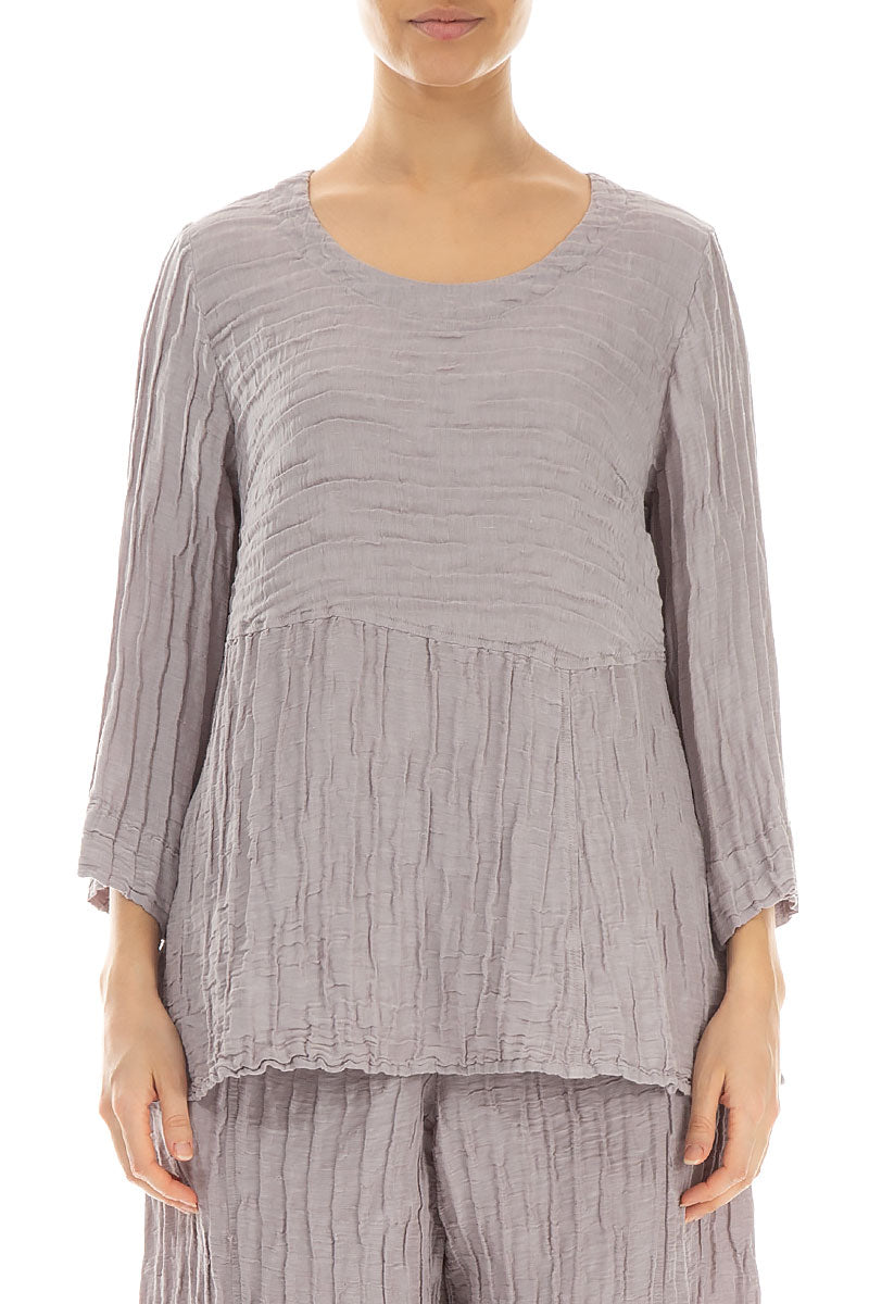 Soft-Shaped Greige Crinkled Silk Linen Blouse 1