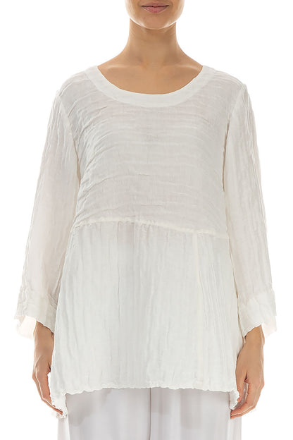 Soft-Shaped Off White Crinkled Silk Linen Blouse 1
