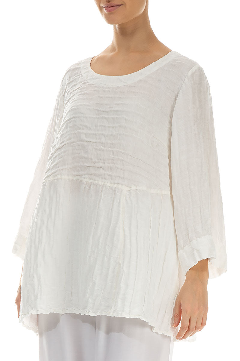 Soft-Shaped Off White Crinkled Silk Linen Blouse 3