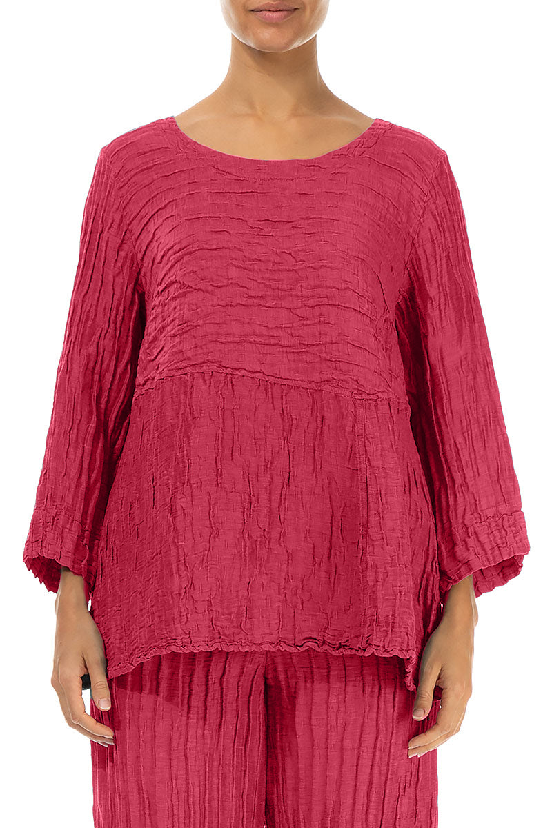 Soft-Shaped Raspberry Crinkled Silk Linen Blouse 1