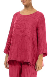 Soft-Shaped Raspberry Crinkled Silk Linen Blouse 3