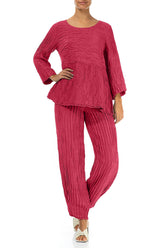 Soft-Shaped Raspberry Crinkled Silk Linen Blouse 4