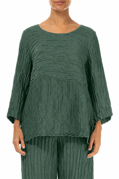 Soft-Shaped Salbeigraue Crinkled-Seidenleinenbluse
