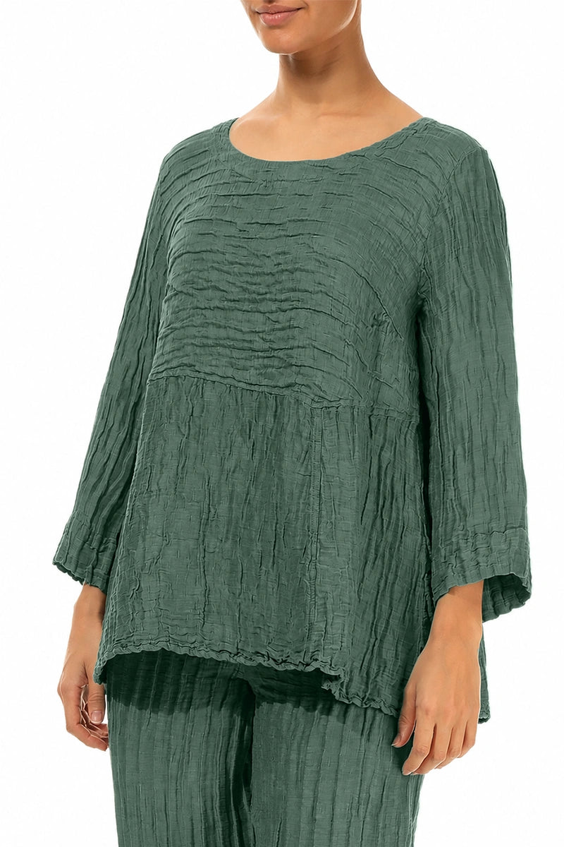 Soft-Shaped Salbeigraue Crinkled-Seidenleinenbluse