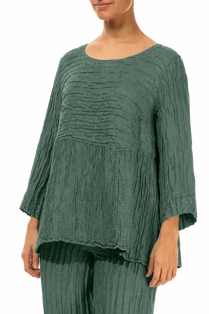 Soft-Shaped Salbeigraue Crinkled-Seidenleinenbluse
