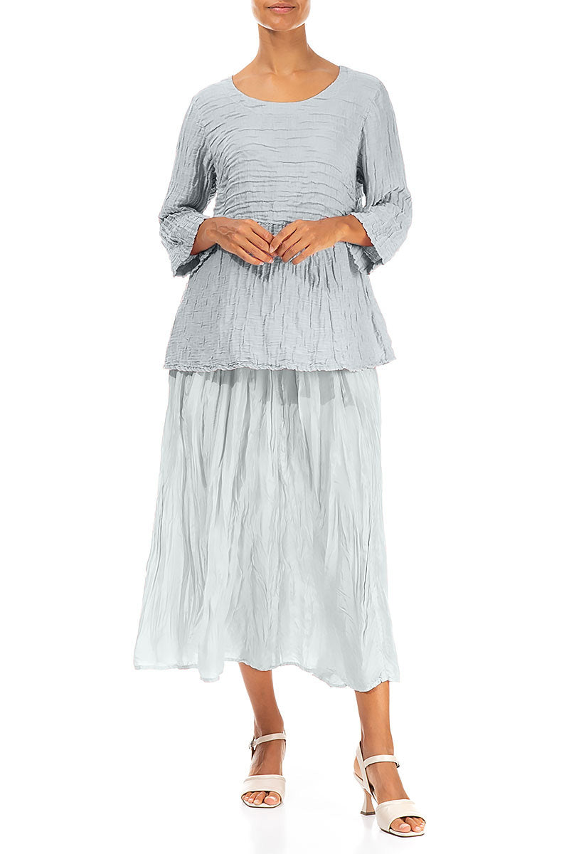 Seidenleinenbluse in weicher Silhouette, silbergrau und geknittert