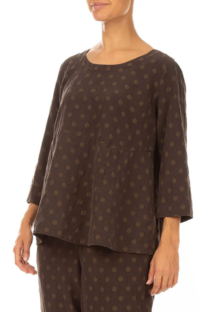 Soft-Shaped Truffle Brown Dotty Silk Blouse 2