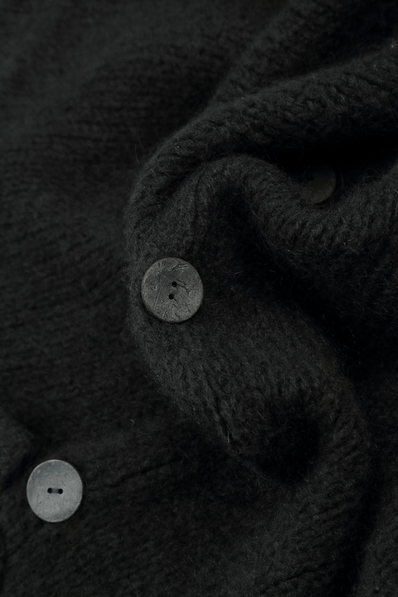 Soft Collar Black Cashmere Wool Cardigan