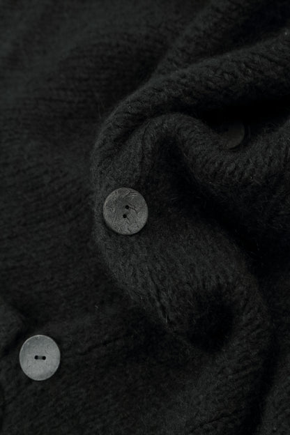Soft Collar Black Cashmere Wool Cardigan