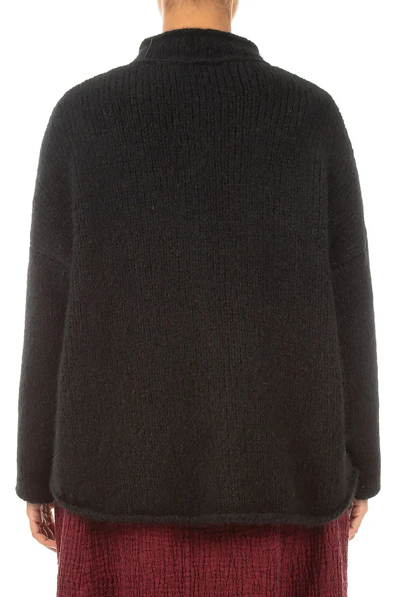 Soft Collar Black Cashmere Wool Cardigan