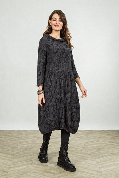 Soft Cowl Charcoal Circle Silk Linen Dress