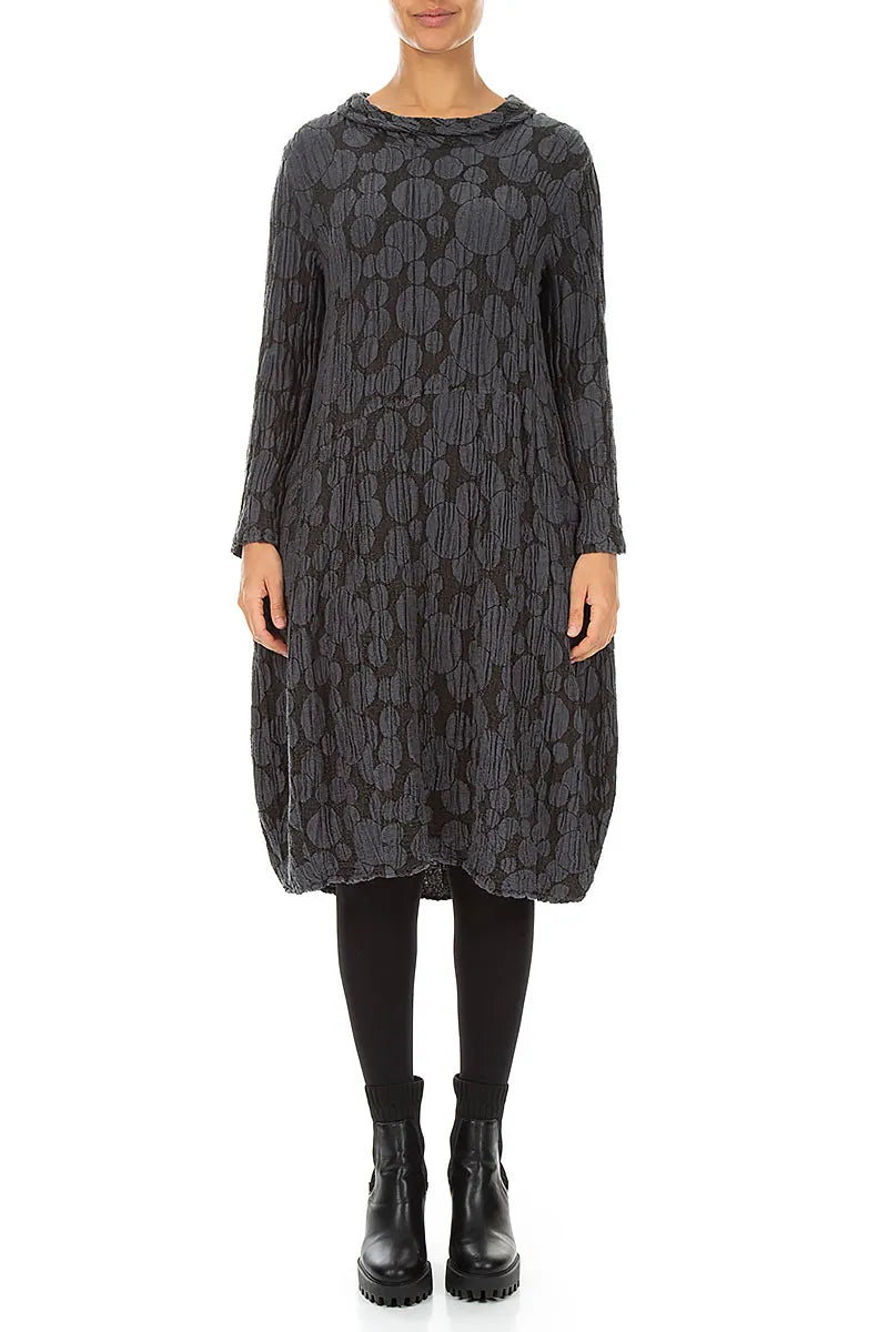 Soft Cowl Charcoal Circle Silk Linen Dress