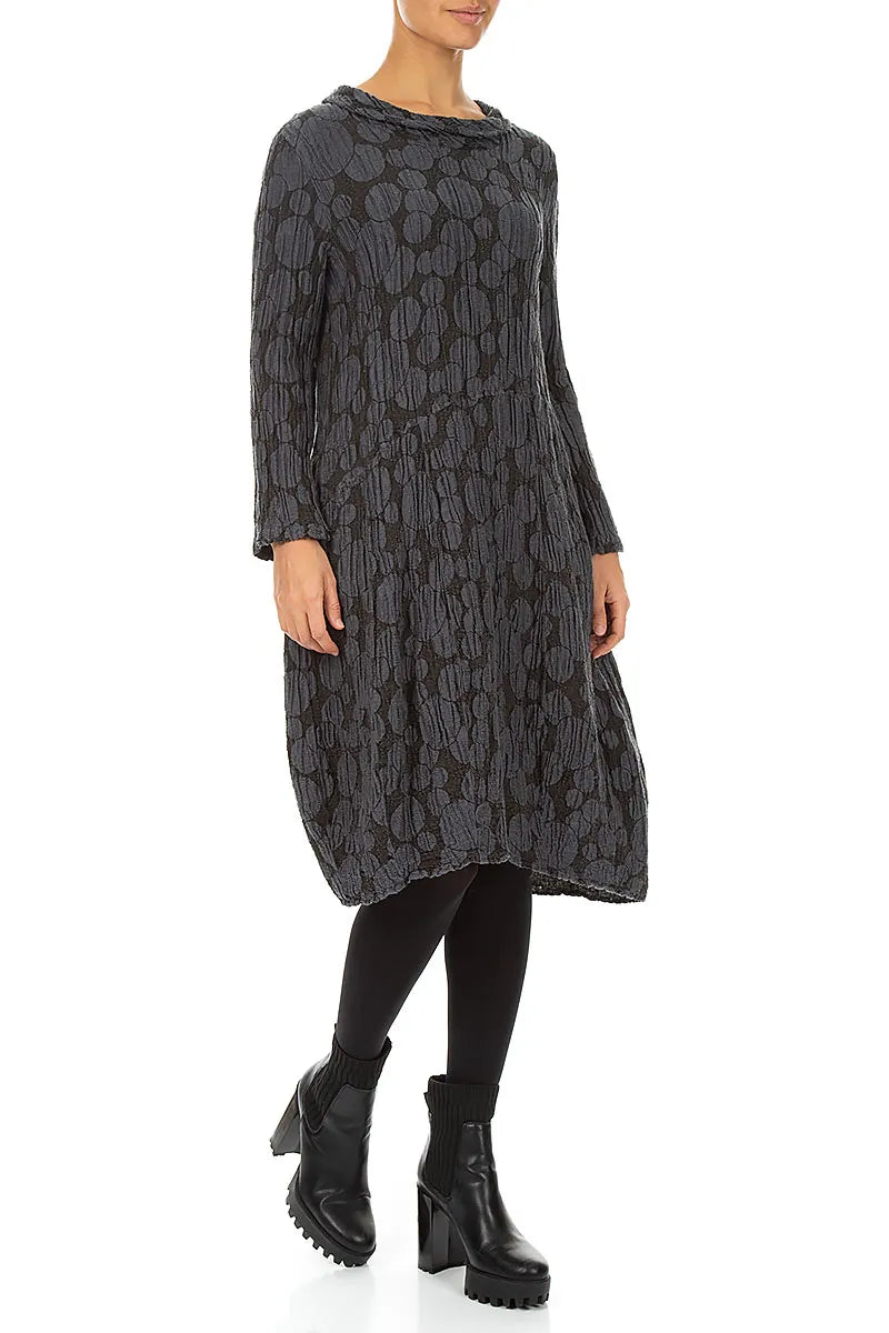 Soft Cowl Charcoal Circle Silk Linen Dress