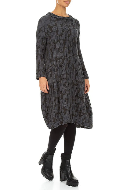 Soft Cowl Charcoal Circle Silk Linen Dress