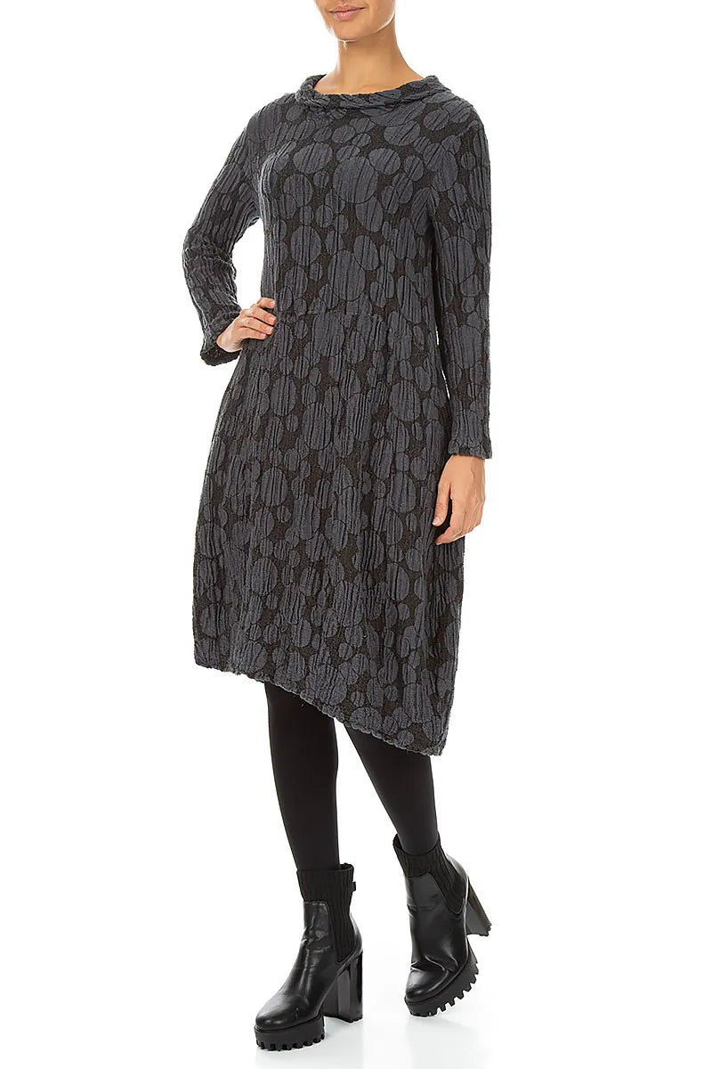 Soft Cowl Charcoal Circle Silk Linen Dress