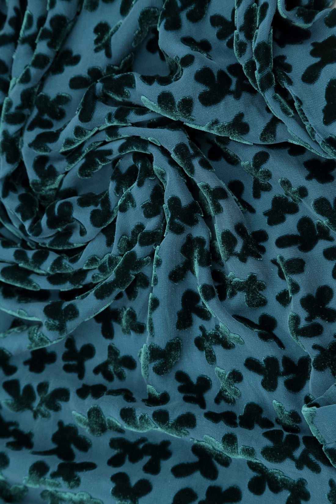 Soft Cowl Devoré Petals Deep Turquoise Silk Velvet Blouse 5