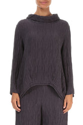 Soft Cowl Neck Crinkled Vintage Violet Silk Blouse 1