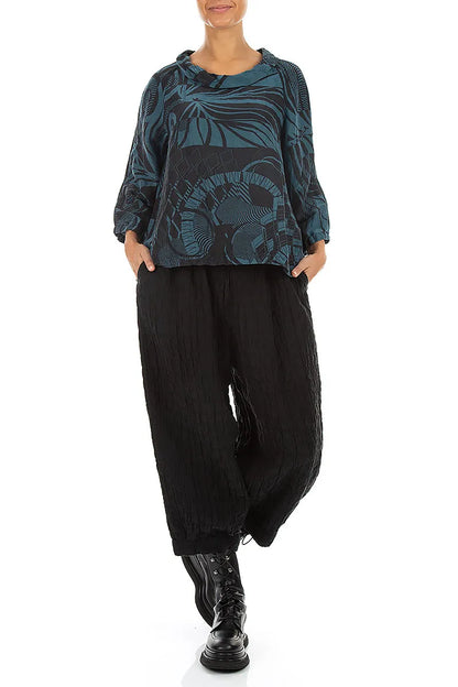 Soft Cowl Neck Deep Turquoise Orbit Textured Silk Blouse