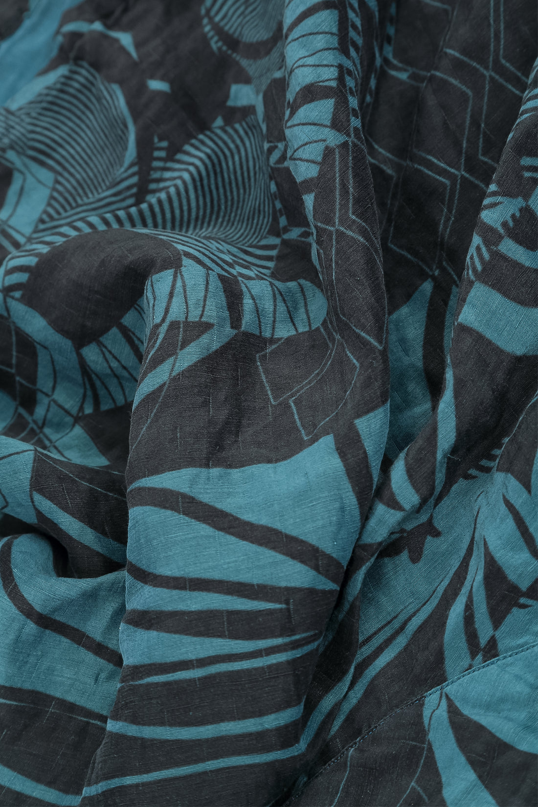 Soft Cowl Neck Deep Turquoise Orbit Textured Silk Blouse 5