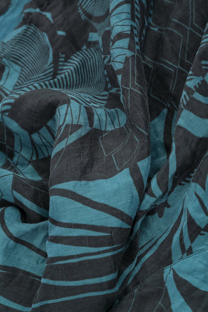 Soft Cowl Neck Deep Turquoise Orbit Textured Silk Blouse