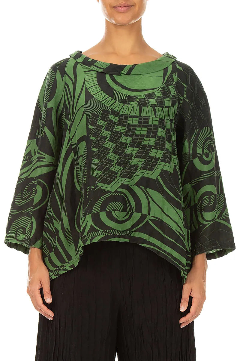 Soft Cowl Neck Shamrock Green Orbit Textured Silk Blouse 2
