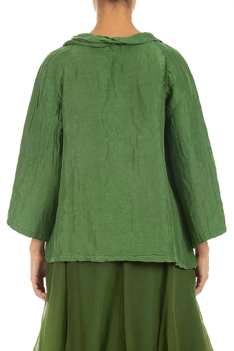 Soft Cowl Neck Shamrock Green Textured Silk Blouse