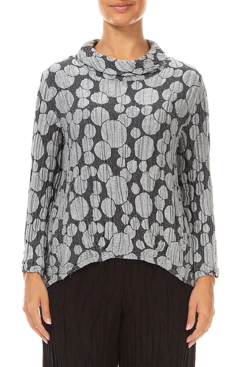 Soft Cowl Neck Silver Circle Silk Linen Blouse 1