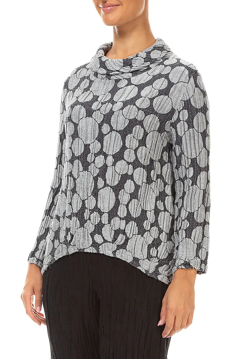 Soft Cowl Neck Silver Circle Silk Linen Blouse 3