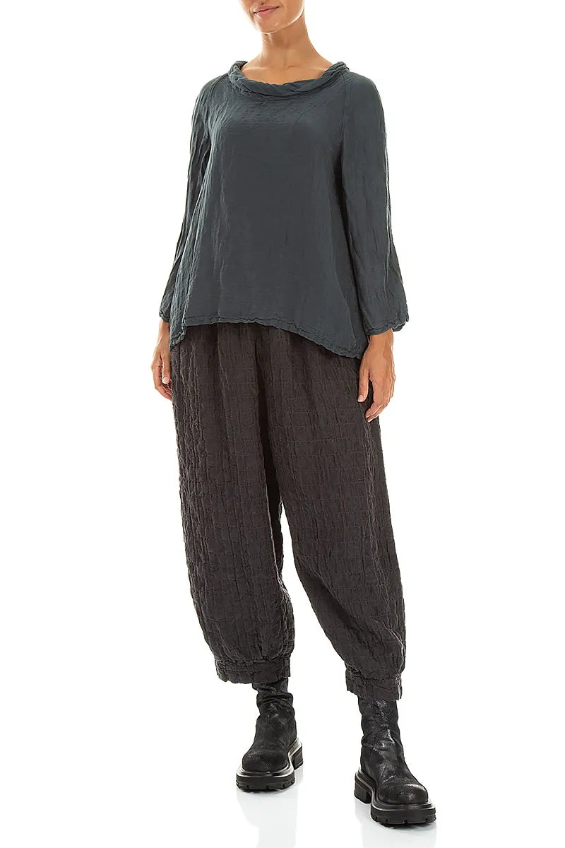 Soft Cowl Neck Slate Textured Silk Blouse 4