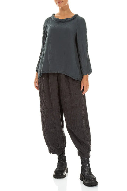 Soft Cowl Neck Slate Textured Silk Blouse 4