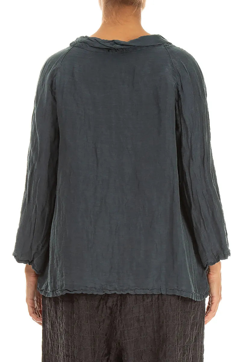 Soft Cowl Neck Slate Textured Silk Blouse 2