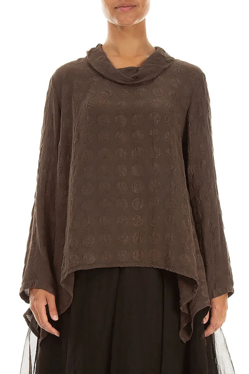 Soft Cowl Truffle Brown Bubble Silk Blouse