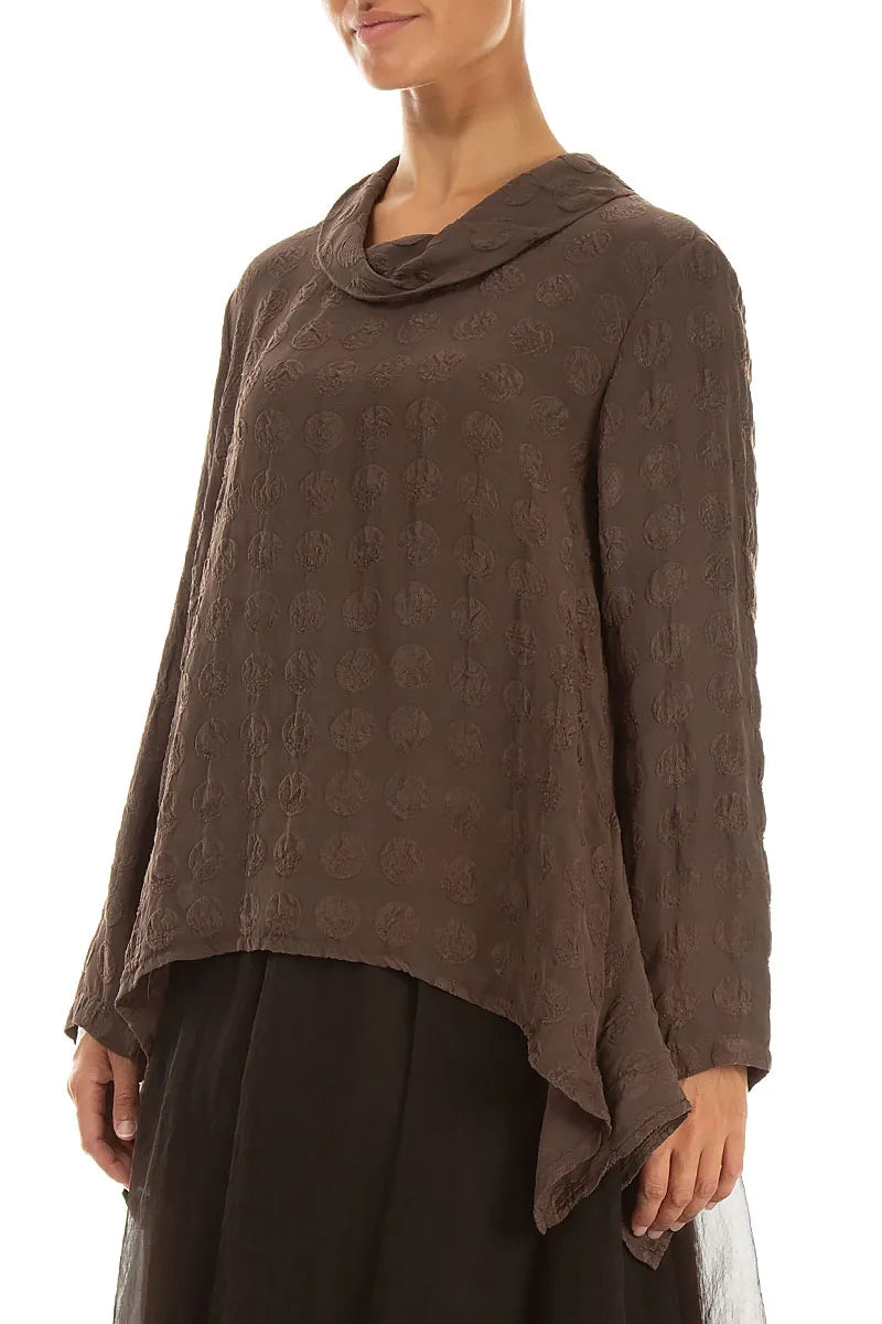 Soft Cowl Truffle Brown Bubble Silk Blouse