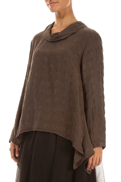 Soft Cowl Truffle Brown Bubble Silk Blouse