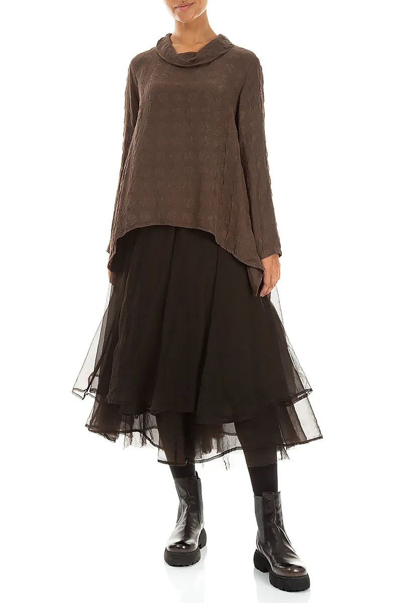 Soft Cowl Truffle Brown Bubble Silk Blouse