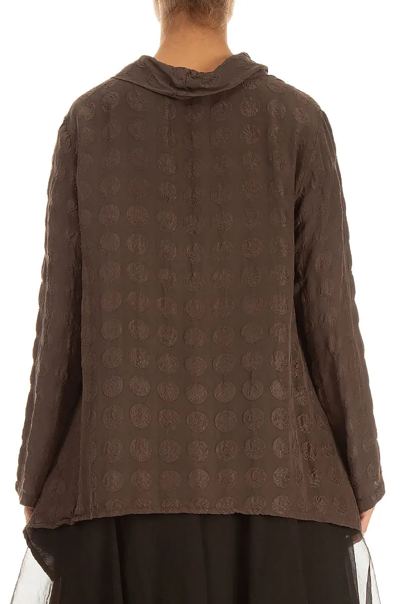 Soft Cowl Truffle Brown Bubble Silk Blouse