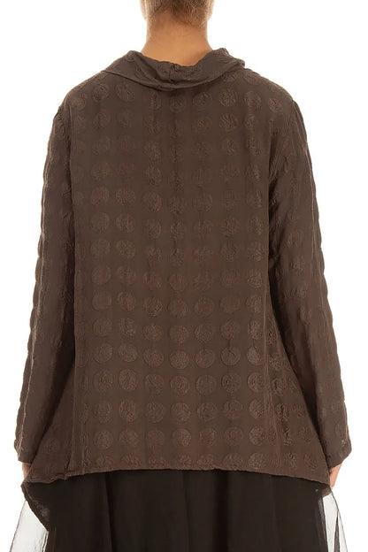 Soft Cowl Truffle Brown Bubble Silk Blouse
